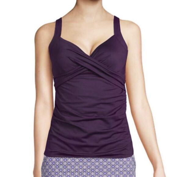 Lands End Sz 2 Tankini Top Swimsuit Underwire Purple Twist Front Adjustable Swim - Picture 1 of 11